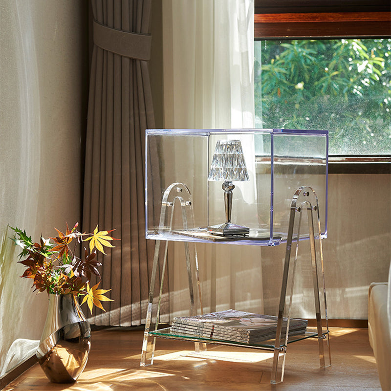 Modern Minimalist Rectangular Arch Acrylic Solid Wood Nightstand 1-Storage For Bedroom