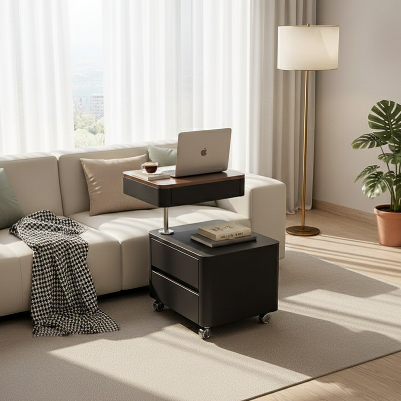 Modern Minimalist Rectangular Solid Wood Medium Density Fiberboard Faux Leather Steel Side Table 3-Drawer For Living Room