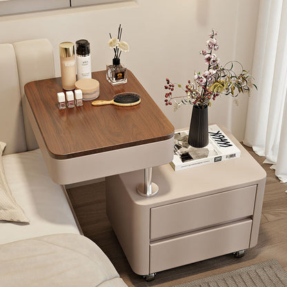 Modern Minimalist Rectangular Solid Wood Medium Density Fiberboard Faux Leather Steel Side Table 3-Drawer For Living Room