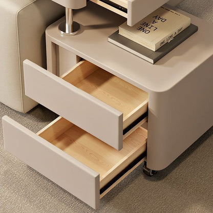 Modern Minimalist Rectangular Solid Wood Medium Density Fiberboard Faux Leather Steel Side Table 3-Drawer For Living Room
