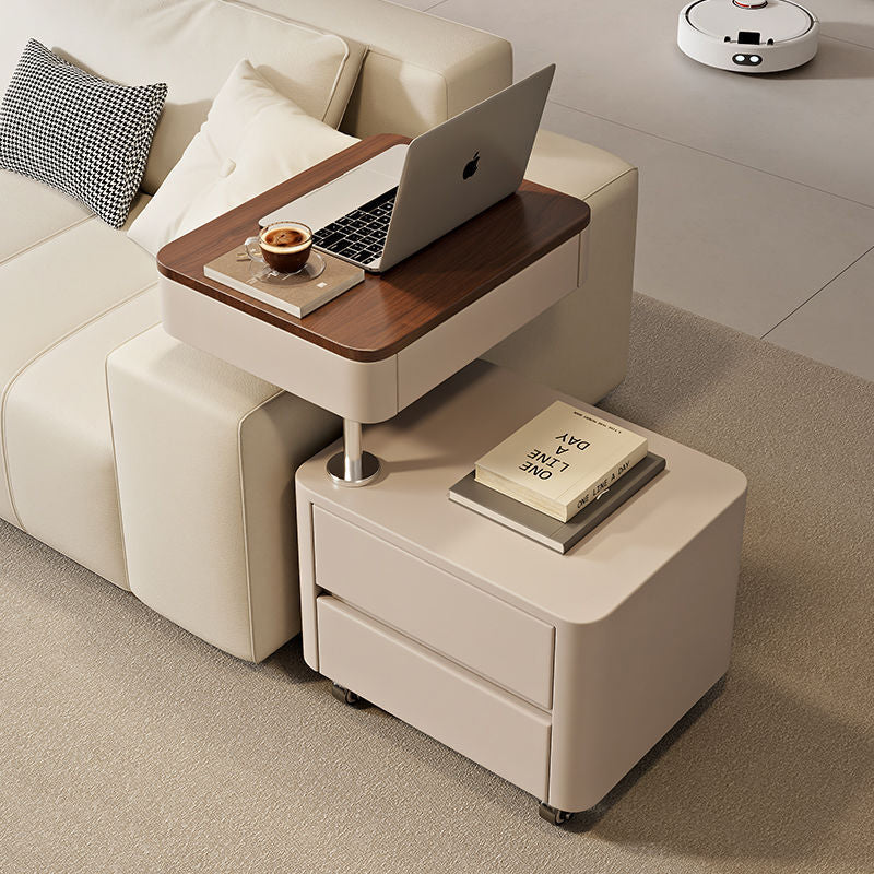 Modern Minimalist Rectangular Solid Wood Medium Density Fiberboard Faux Leather Steel Side Table 3-Drawer For Living Room