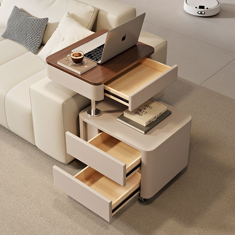 Modern Minimalist Rectangular Solid Wood Medium Density Fiberboard Faux Leather Steel Side Table 3-Drawer For Living Room