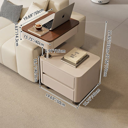 Modern Minimalist Rectangular Solid Wood Medium Density Fiberboard Faux Leather Steel Side Table 3-Drawer For Living Room