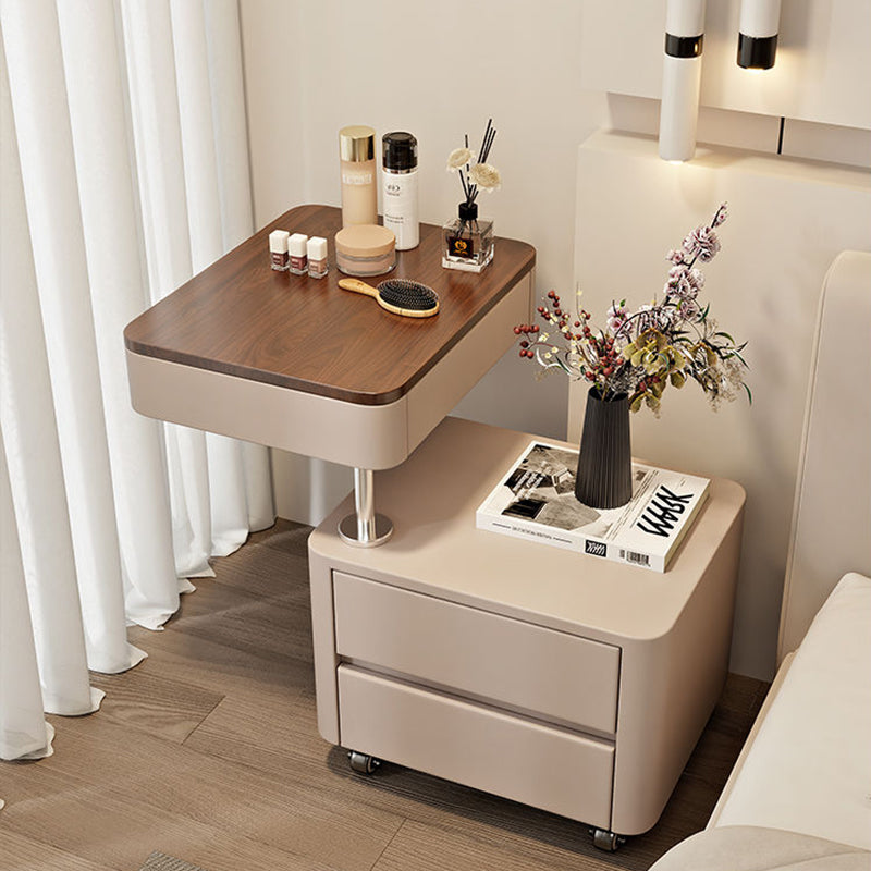 Modern Minimalist Rectangular Solid Wood Medium Density Fiberboard Faux Leather Steel Side Table 3-Drawer For Living Room