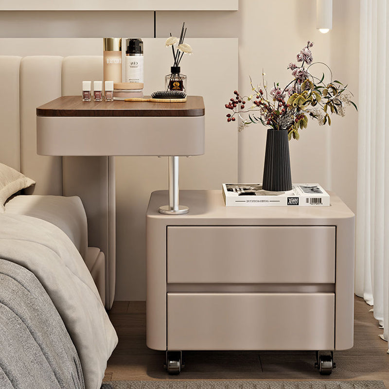 Modern Minimalist Rectangular Solid Wood Medium Density Fiberboard Faux Leather Steel Side Table 3-Drawer For Living Room