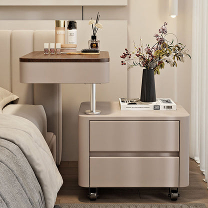 Modern Minimalist Rectangular Solid Wood Medium Density Fiberboard Faux Leather Steel Side Table 3-Drawer For Living Room