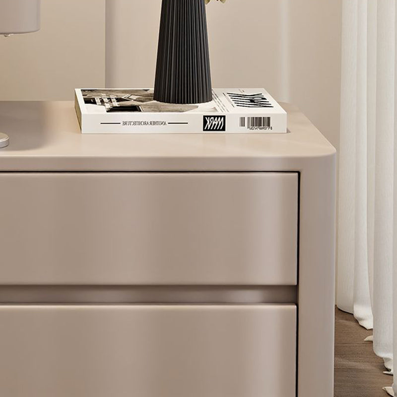Modern Minimalist Rectangular Solid Wood Medium Density Fiberboard Faux Leather Steel Side Table 3-Drawer For Living Room