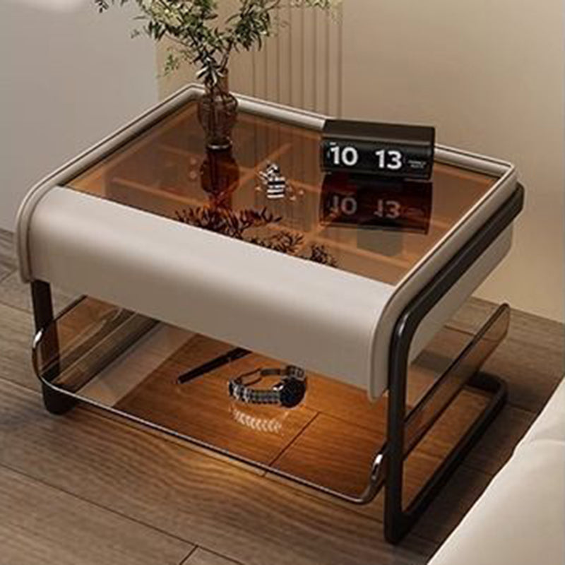 Modern Minimalist Rectangular Faux Leather Acrylic Nightstand 2-Tier For Bedroom