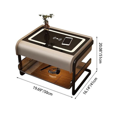 Modern Minimalist Rectangular Faux Leather Acrylic Nightstand 2-Tier For Bedroom