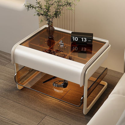Modern Minimalist Rectangular Faux Leather Acrylic Nightstand 2-Tier For Bedroom