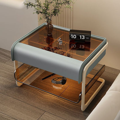 Modern Minimalist Rectangular Faux Leather Acrylic Nightstand 2-Tier For Bedroom