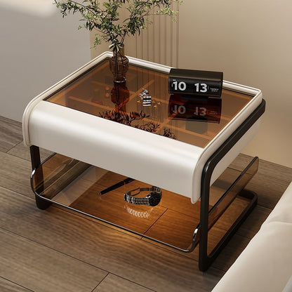 Modern Minimalist Rectangular Faux Leather Acrylic Nightstand 2-Tier For Bedroom