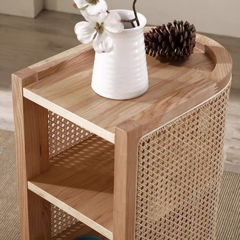 Contemporary Boho Half-Circle Shape Rattan Solid Wood Side Table 3-Tier For Living Room