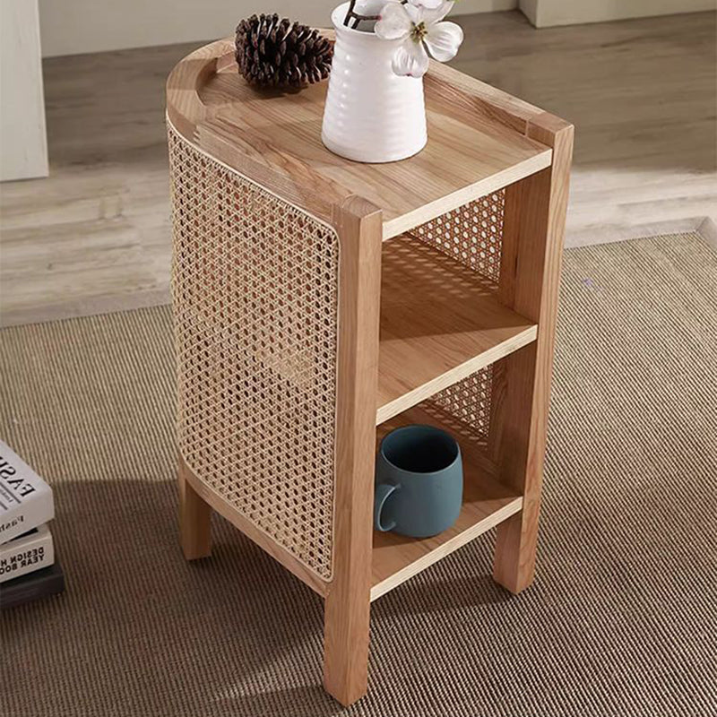 Contemporary Boho Half-Circle Shape Rattan Solid Wood Side Table 3-Tier For Living Room