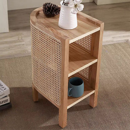 Contemporary Boho Half-Circle Shape Rattan Solid Wood Side Table 3-Tier For Living Room