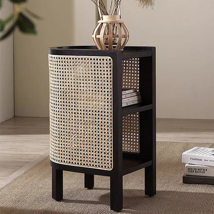 Contemporary Boho Half-Circle Shape Rattan Solid Wood Side Table 3-Tier For Living Room