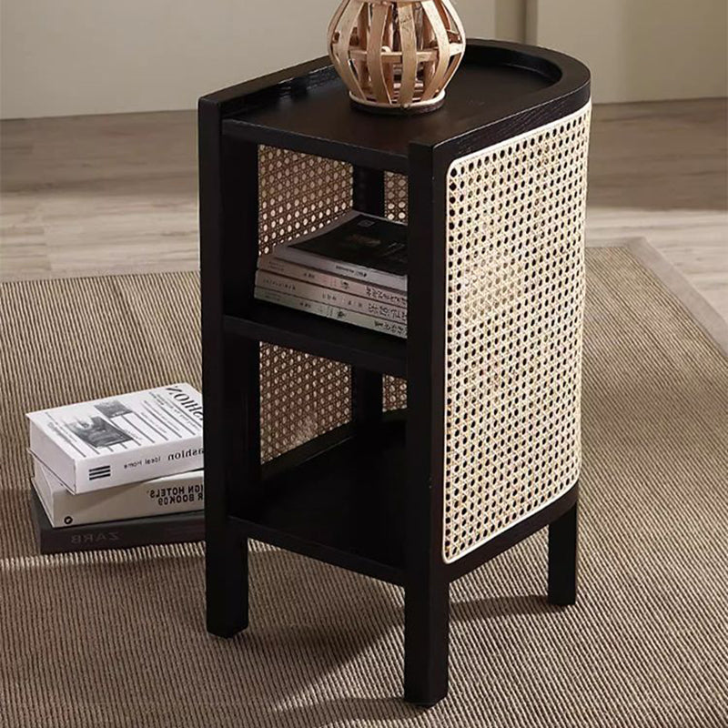 Contemporary Boho Half-Circle Shape Rattan Solid Wood Side Table 3-Tier For Living Room