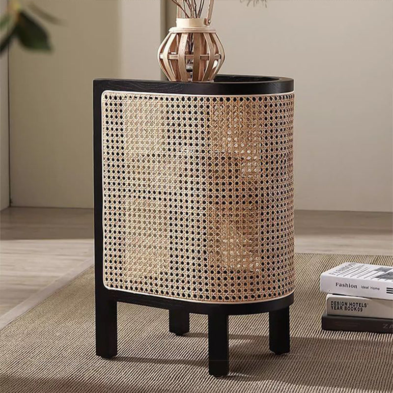 Contemporary Boho Half-Circle Shape Rattan Solid Wood Side Table 3-Tier For Living Room