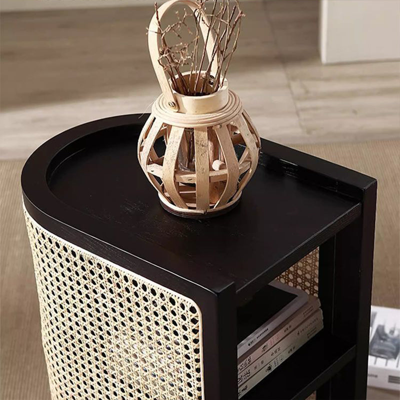 Contemporary Boho Half-Circle Shape Rattan Solid Wood Side Table 3-Tier For Living Room