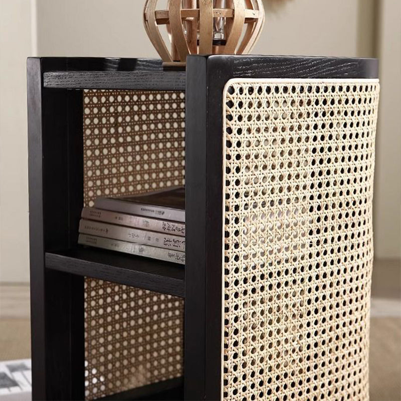 Contemporary Boho Half-Circle Shape Rattan Solid Wood Side Table 3-Tier For Living Room