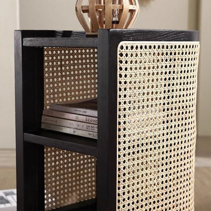 Contemporary Boho Half-Circle Shape Rattan Solid Wood Side Table 3-Tier For Living Room