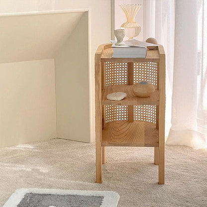 Contemporary Boho Half-Circle Shape Rattan Solid Wood Side Table 3-Tier For Living Room