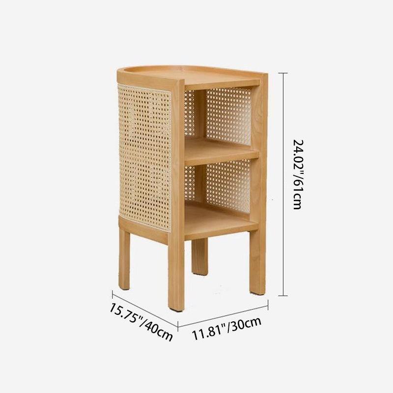 Contemporary Boho Half-Circle Shape Rattan Solid Wood Side Table 3-Tier For Living Room