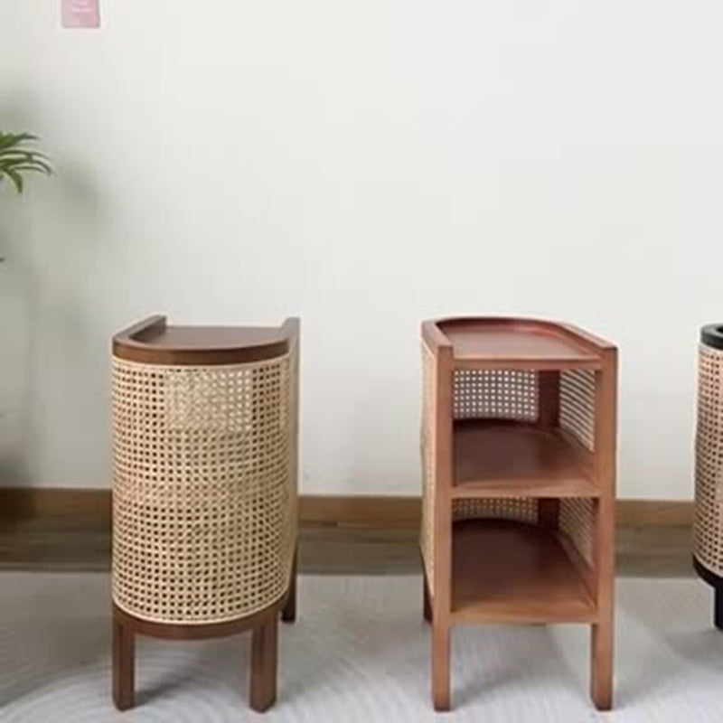 Contemporary Boho Half-Circle Shape Rattan Solid Wood Side Table 3-Tier For Living Room