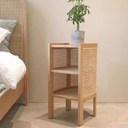 Contemporary Boho Half-Circle Shape Rattan Solid Wood Side Table 3-Tier For Living Room
