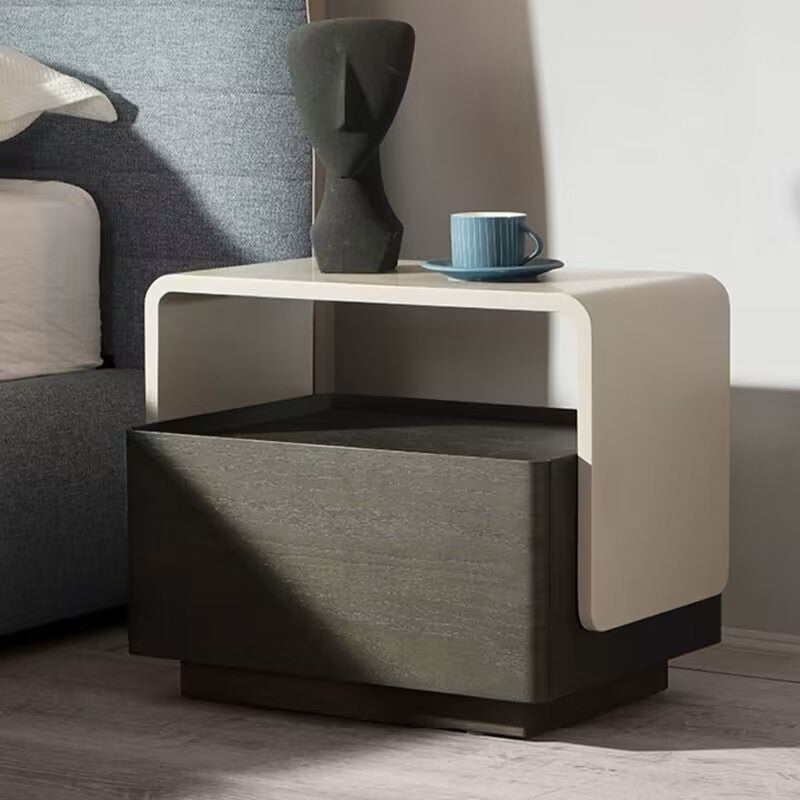 Modern Minimalist Rectangular Medium Density Fiberboard Nightstand 2-Tier For Bedroom