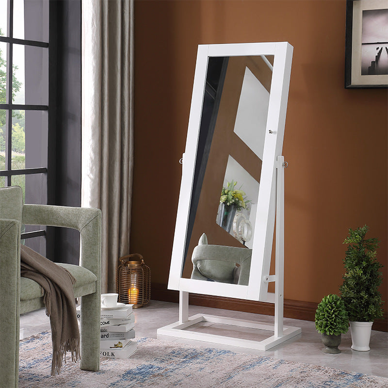 Traditional Chinese Rectangular Solid Wood Glass Medium Density Fiberboard Jewelry Storage Cabinet Full-Length Mirror For Bedroom