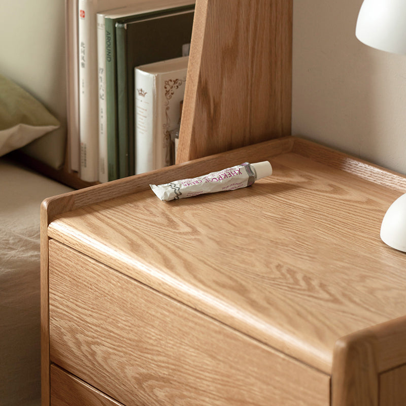 Contemporary Nordic Rectangular Solid Oak Nightstand 3-Drawer For Bedroom