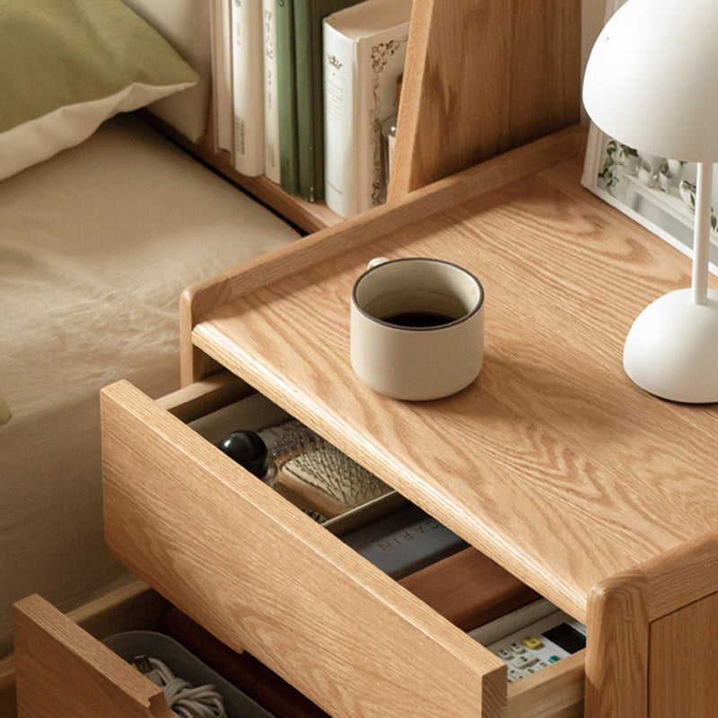 Contemporary Nordic Rectangular Solid Oak Nightstand 3-Drawer For Bedroom
