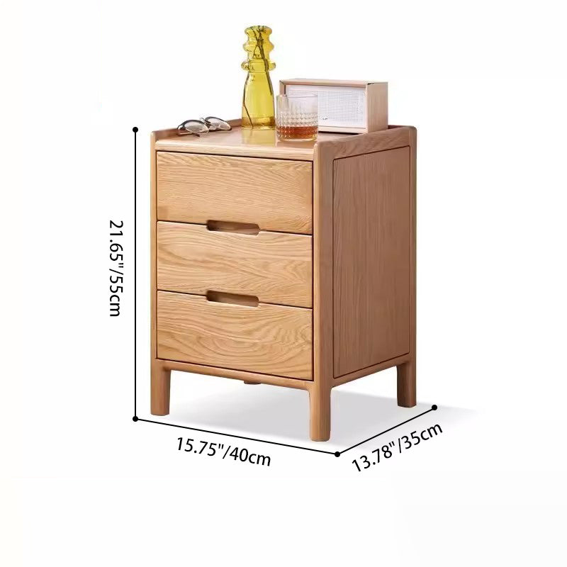 Contemporary Nordic Rectangular Solid Oak Nightstand 3-Drawer For Bedroom