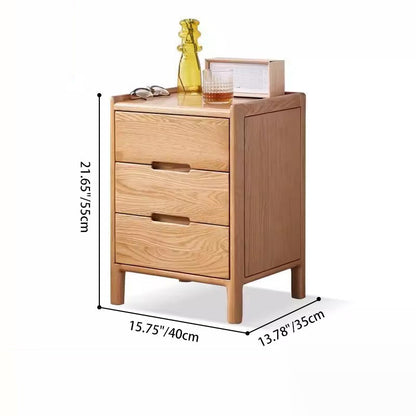 Contemporary Nordic Rectangular Solid Oak Nightstand 3-Drawer For Bedroom