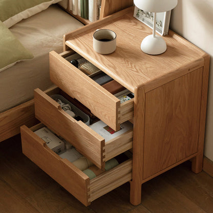 Contemporary Nordic Rectangular Solid Oak Nightstand 3-Drawer For Bedroom