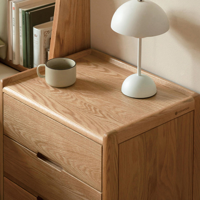 Contemporary Nordic Rectangular Solid Oak Nightstand 3-Drawer For Bedroom