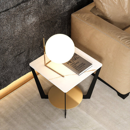 Modern Art Decor Rectangular Stone Slab Iron Side Table 2-Tier For Living Room