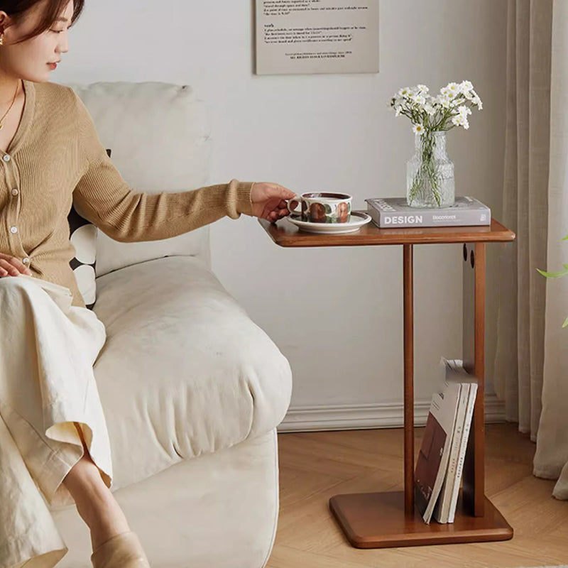 Modern Minimalist Rectangular Solid Wood Side Table 1-Tier For Living Room