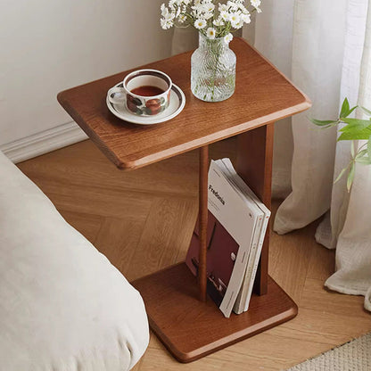 Modern Minimalist Rectangular Solid Wood Side Table 1-Tier For Living Room