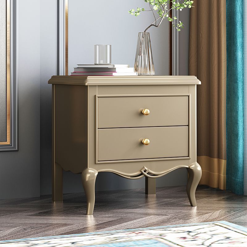 Contemporary Luxury Rectangular Carved Design Solid Wood Eco-Friendly Board Nightstand 2-Drawer For Bedroom