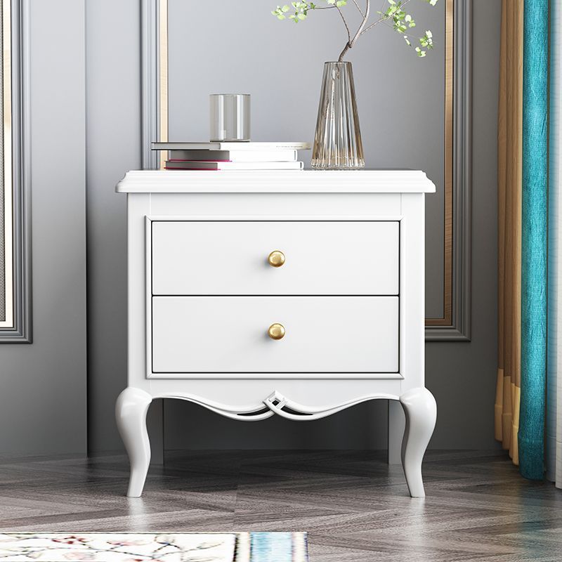Contemporary Luxury Rectangular Carved Design Solid Wood Eco-Friendly Board Nightstand 2-Drawer For Bedroom