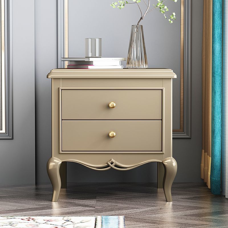 Contemporary Luxury Rectangular Carved Design Solid Wood Eco-Friendly Board Nightstand 2-Drawer For Bedroom