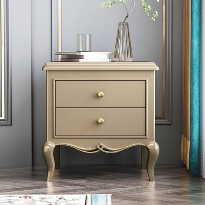 Contemporary Luxury Rectangular Carved Design Solid Wood Eco-Friendly Board Nightstand 2-Drawer For Bedroom