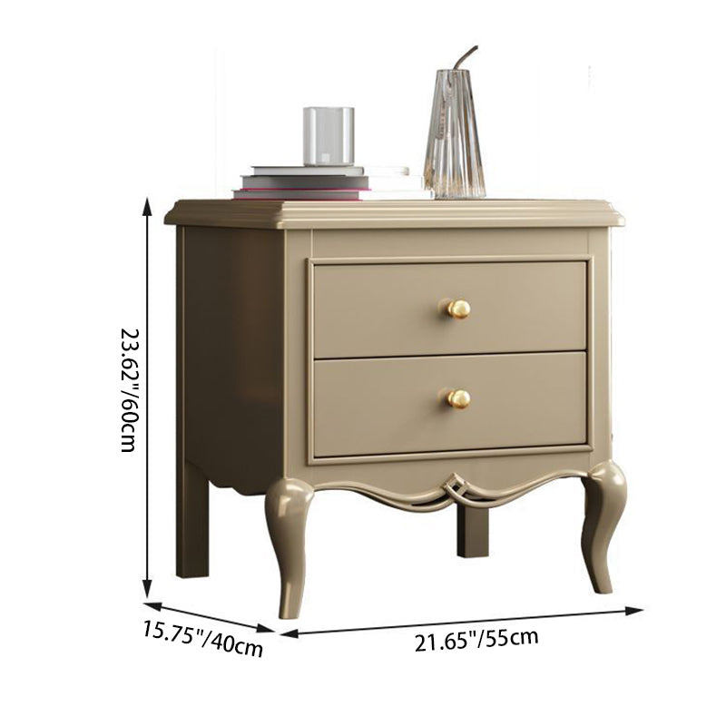 Contemporary Luxury Rectangular Carved Design Solid Wood Eco-Friendly Board Nightstand 2-Drawer For Bedroom