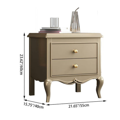 Contemporary Luxury Rectangular Carved Design Solid Wood Eco-Friendly Board Nightstand 2-Drawer For Bedroom