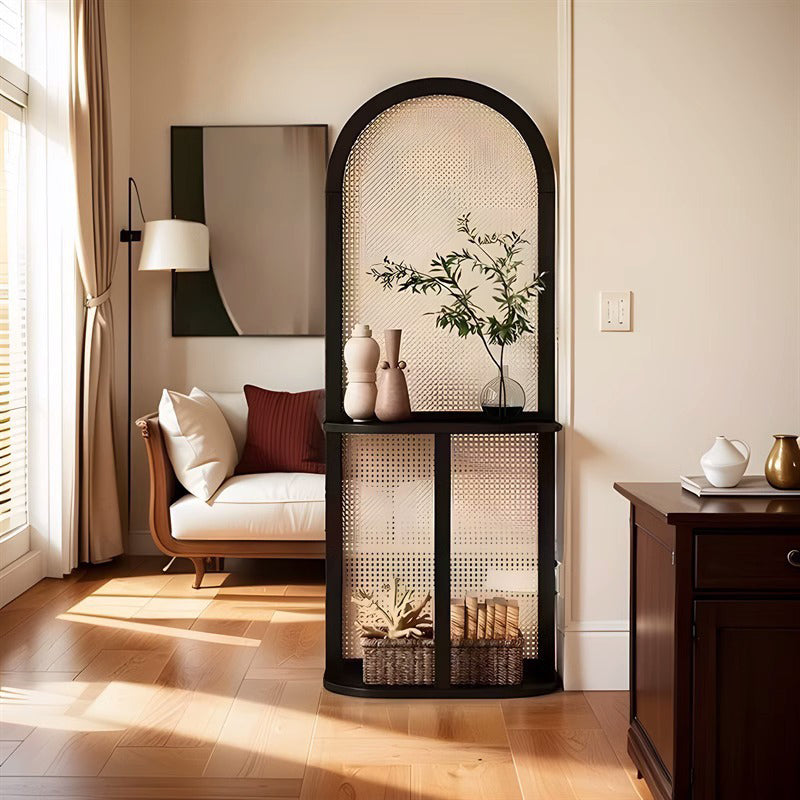 Traditional Vintage Arched Larch Wood Plastic Rattan Room Divider 2/4 Tier For Living Room