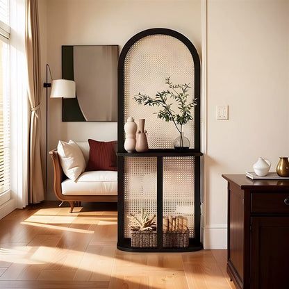 Traditional Vintage Arched Larch Wood Plastic Rattan Room Divider 2/4 Tier For Living Room
