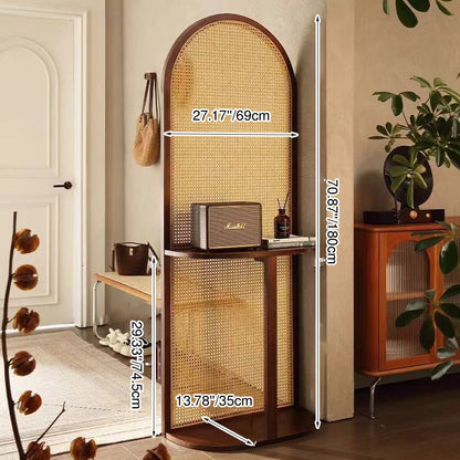 Traditional Vintage Arched Larch Wood Plastic Rattan Room Divider 2/4 Tier For Living Room