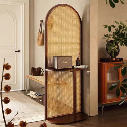 Traditional Vintage Arched Larch Wood Plastic Rattan Room Divider 2/4 Tier For Living Room
